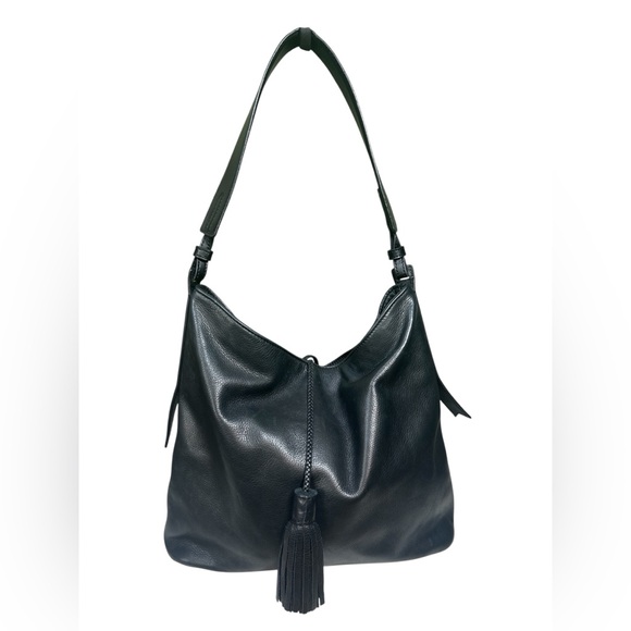 Margot Black Leather hobo shoulder bag tassel classic everyday minimalist - Picture 2 of 7